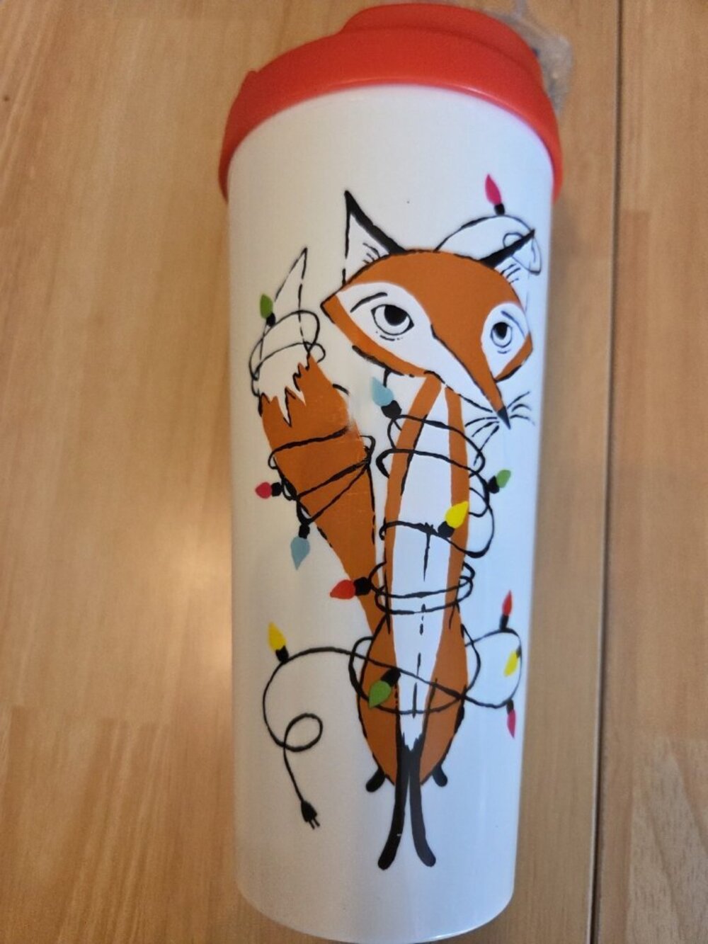 Kate Spade Festive Fox Holiday Plastic Travel Cup w/Screw On Lid 16 Oz
